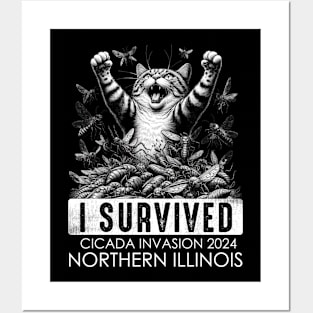 Northern Illinois Cicada Invasion Survivor Funny Cat Posters and Art